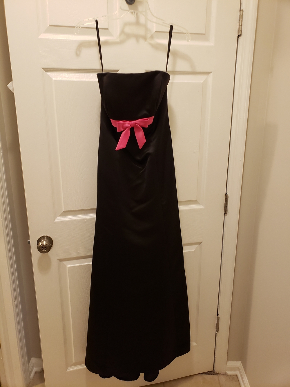 Black Strapless Gown with Pink Bow
